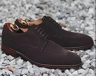 Handmade Suede Leather Derby Dress Shoes: Formal Lace Up Oxfords For Men Personalised Gift