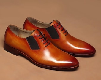Handgemaakte echt leren lichtbruine oxford-schoenen voor heren – Goodyear Welted Construction