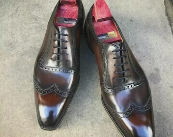 Handmade Leather Oxford Wingtip Dress Shoes: Men's Formal Wedding Shoes For Men Personalised Gift