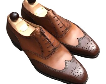 Handgemaakte leren Oxford-schoenen met vleugeltip: klassieke geklede herenschoenen voor heren Gepersonaliseerd cadeau