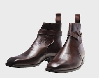 Men's Dark Brown Leather Ankle Boots, Goodyear Welted, Formal Dress Footwear