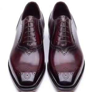 Handmade Leather Oxford Shoes: Burgundy Formal shoes For Men Personalised Gift