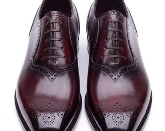 Handmade Leather Oxford Shoes: Burgundy Formal shoes For Men Personalised Gift