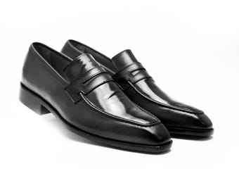 Men's Handmade Leather Moccasin Loafers: Black Dress Slip On Shoes For Men Personalised Gift