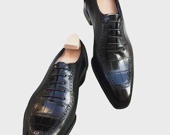 Handmade Black Leather Oxford Shoes: Men's Formal Dress Shoes For Men Personalised Gift