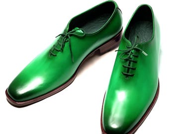 Handmade Green Leather Oxford Dress Shoes: Classic Men's Lace Up Footwear