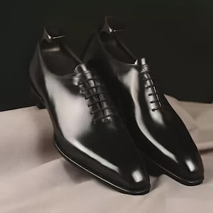 Handmade Black Leather Oxford Dress Shoes: Goodyear Welted Whole Cut Men's Footwear