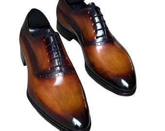 Handmade Leather Lace Up Oxford Shoes: Tan & Brown Dress Shoes For Men Personalised Gift