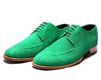 Green Suede Derby Shoes with White Stitching. Size 10 Deion Navy/Green Suede Derby Sneakers main image 4