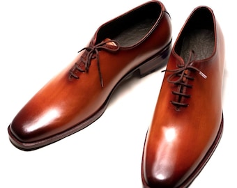 Handmade Brown Leather Oxford Dress Shoes: Classic Men's Lace Up Footwear