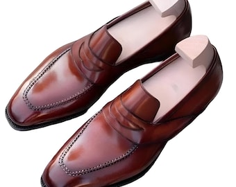 Handmade Slip On Moccasin Brown Dress Office Loafers Shoes For Men Personalised Gift