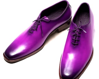 Handmade Purple Leather Oxford Shoes: Men's Casual Office Footwear
