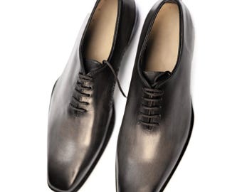 Handmade Gray Leather Oxford Dress Shoes   Lace Up For Men Personalised Gift