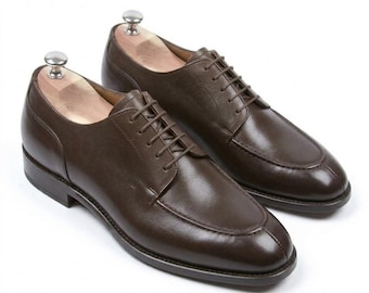Handmade Dark Brown Leather Derby Shoes: Casual Lace Up Oxfords For Men Personalised Gift