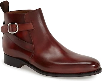 Handmade Leather Jodhpur Boots: Brown Cap Toe Ankle Boots For Men Personalised Gift