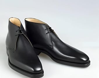 Handgemaakte zwarte leren enkellaarzen: Goodyear Welted Dress-schoenen voor heren