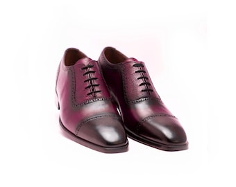 Scarpe eleganti Oxford da uomo in pelle bordeaux fatte a mano con punta rinforzata - Regalo personalizzato