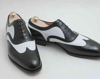Handgemaakte leren Oxford brogueschoenen: tweekleurige vleugeltip geklede schoenen voor heren Gepersonaliseerd cadeau
