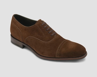 Brown Suede Oxford Shoes | Goodyear Welted Cap Toe Formal Footwear