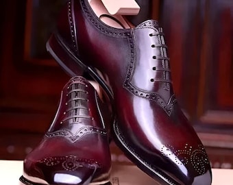 Scarpe Oxford in pelle fatte a mano: scarpe eleganti bordeaux da uomo, regalo personalizzato