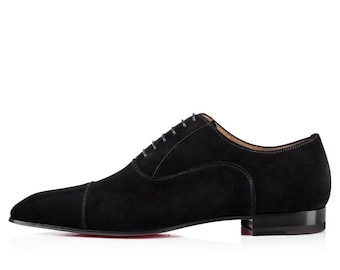 Handmade Black Suede Oxford Shoes: Cap Toe Leather Dress Shoes