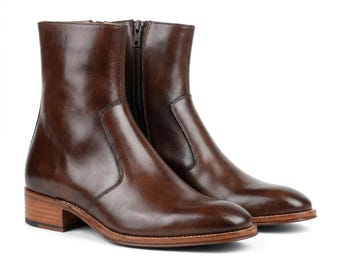 Handmade Brown Leather Ankle Boots, Goodyear Welted Dress Footwear Personalized Gifts For Him