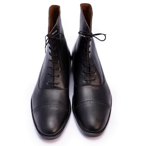 Handmade Genuine Leather Black Cap Toe Brogue Lace Up Shoes, Dress Ankle Boots, Formal Cap Toe Boots, Office Boots For Men, Gift For Him