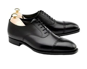 Handmade Black Leather Oxford Shoes: Formal Dress Shoes For Men Personalised Gift