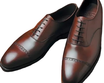 Chaussures richelieu en cuir marron foncé faites main : chaussures habillées classiques pour homme, cadeau personnalisé