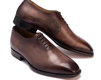 Handmade Brown Leather Oxford Dress Shoes Lace Up Office Shoes For Men Personalised Gift