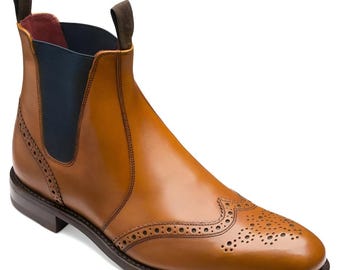 Handmade Tan Leather Chelsea Wingtip Boots: Men's Dress Biker Boots For Men Personalised Gift
