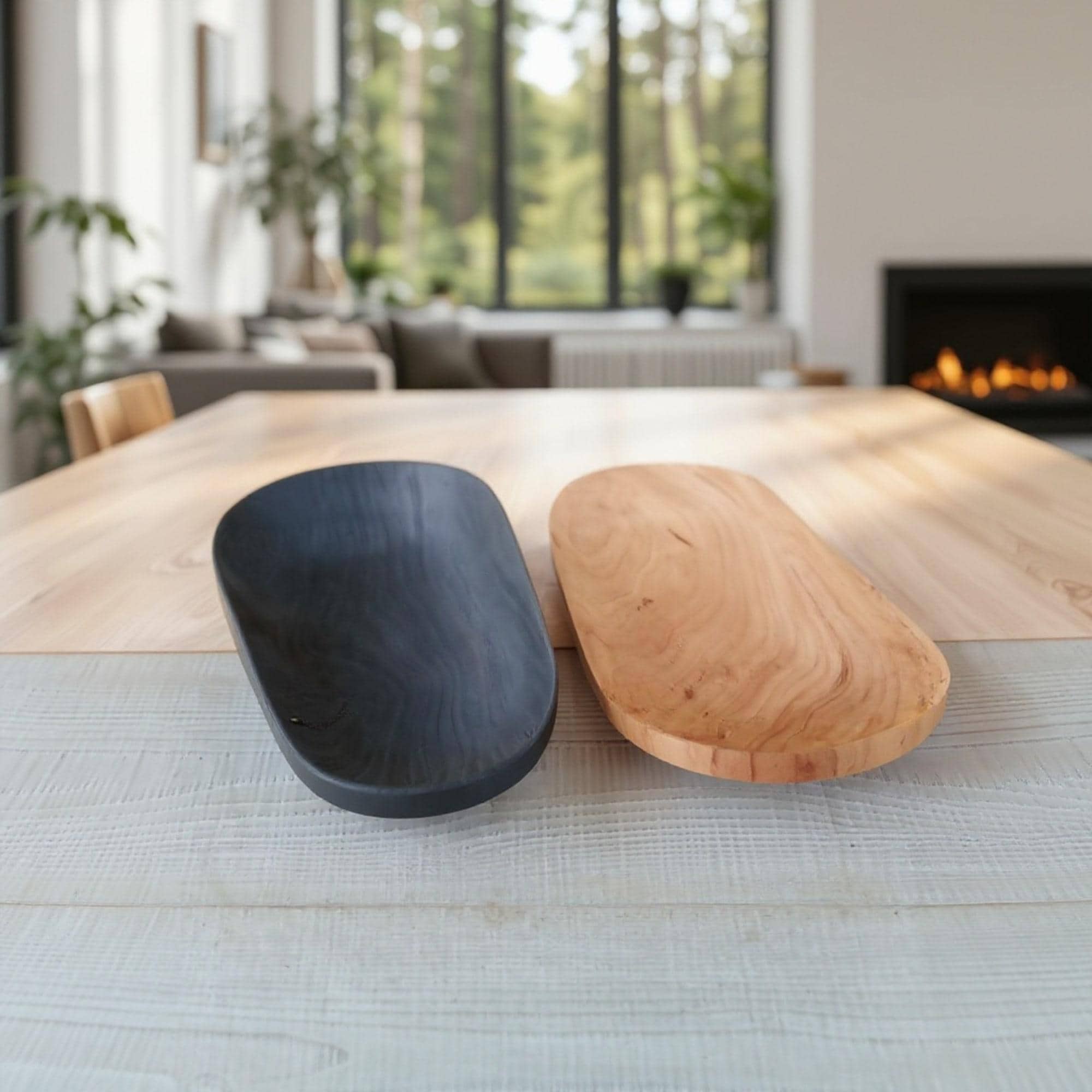 Handmade Set of 2 Wooden Bowls: Rustic Serving Platters
