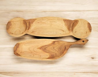 Tigela artesanal de madeira de cerejeira, travessa de madeira para servir, prato para tapas