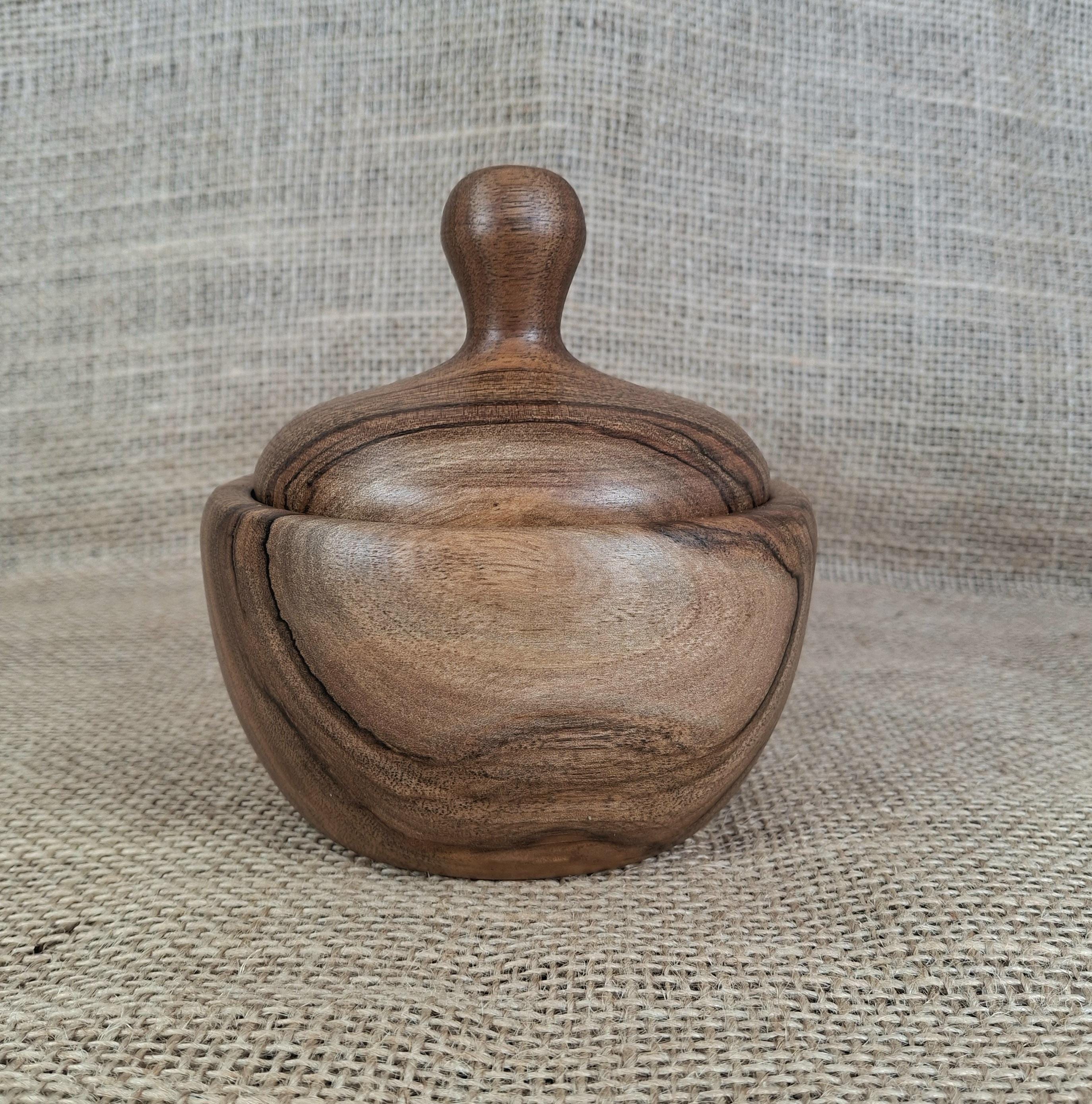 Handmade Walnut Pear Wood Jar with Lid – Rustic Kitchen Storage Bowl — image 5