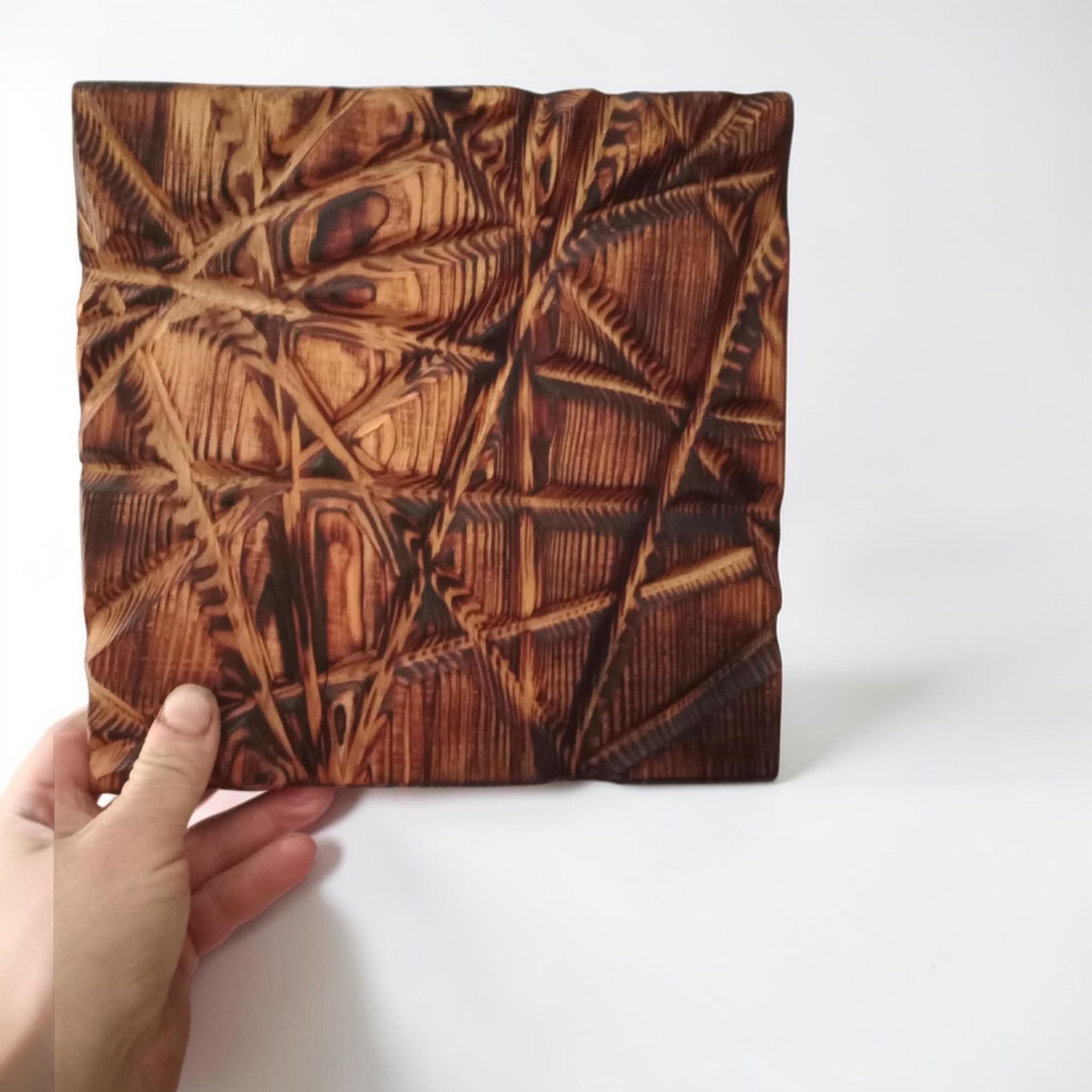 Wood Wall Art, Handmade Wall Hanging Decor, Hand-Carved Pine Panels (Set of 3) — image 7
