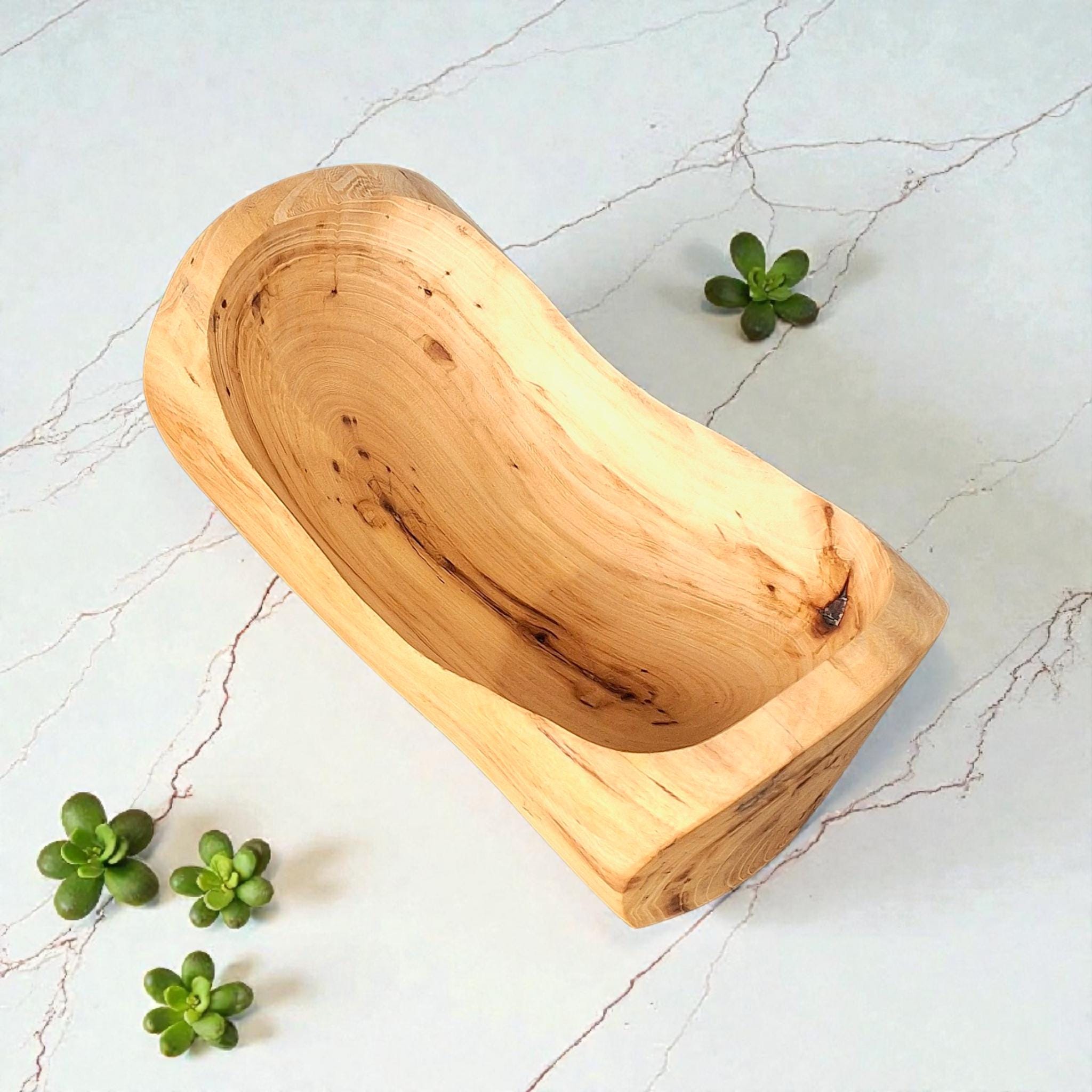 Handmade Oak Wood Bowl: Carved Wood Jewelry Tray, Rustic Decor, Fruit, Salad Serving Dish — image 7