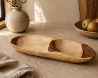 Hand Carved Wooden Bowl: Acacia Wood Serving Plate