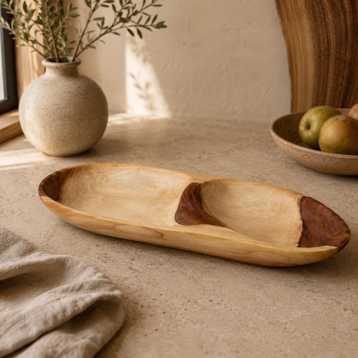 Hand Carved Wooden Bowl: Acacia Wood Serving Plate