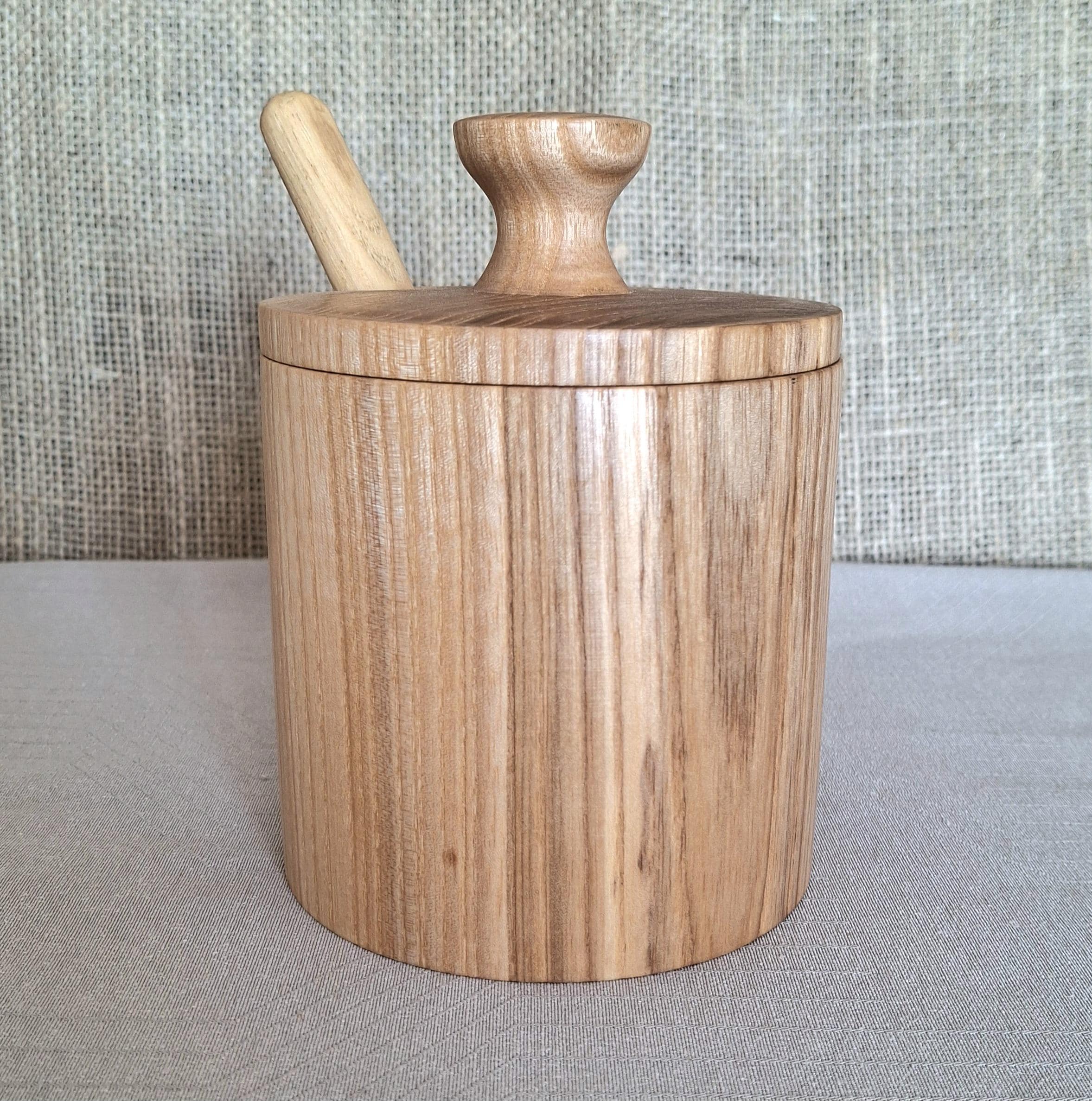 Handmade Wood Spice Jar with Lid and Spoon, Ash Wood Sugar Bowl, Salt Cellars — image 6