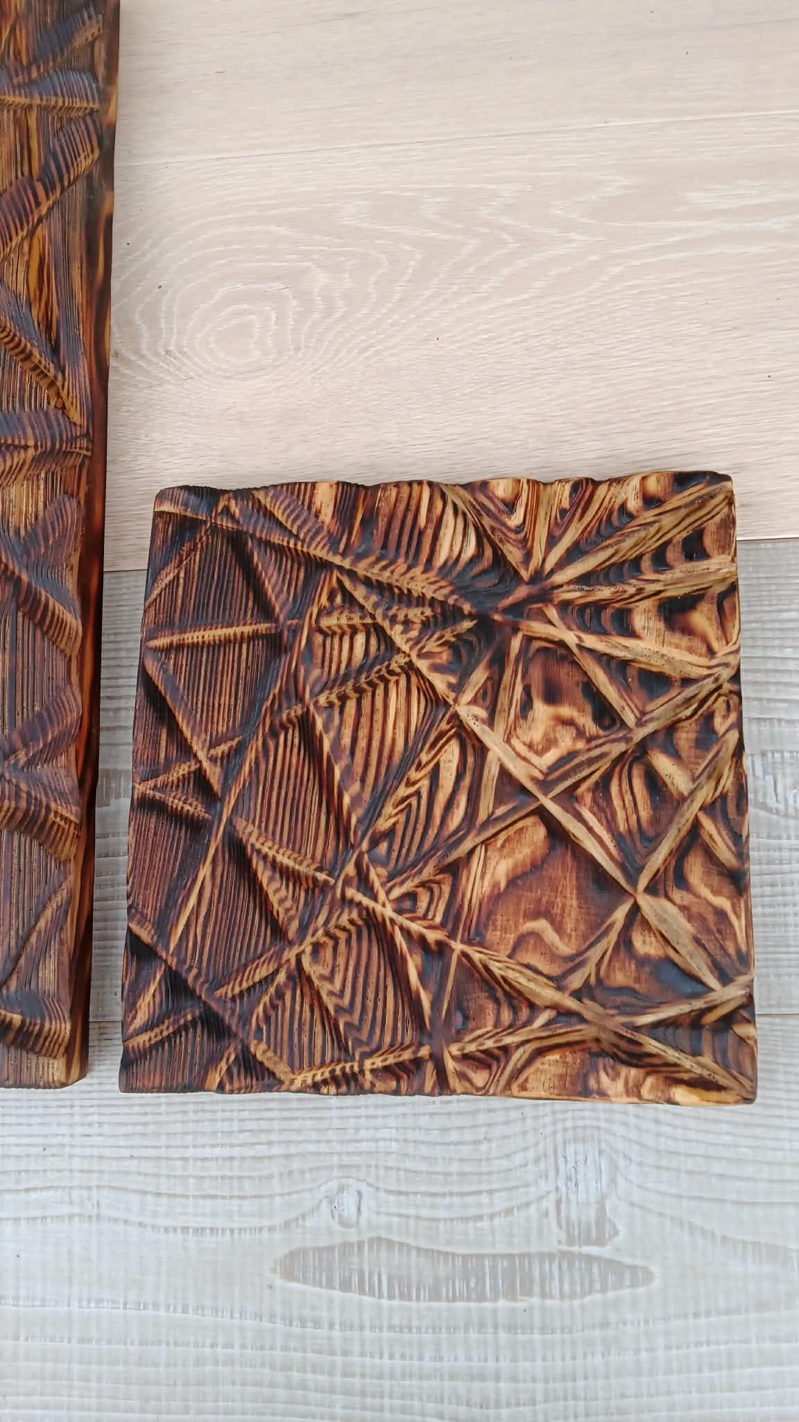 Wood Wall Art, Handmade Wall Hanging Decor, Hand-Carved Pine Panels (Set of 3) — image 10