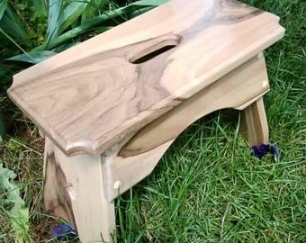 Handmade Walnut Milking Stool: Rustic Step Stool Plant Stand