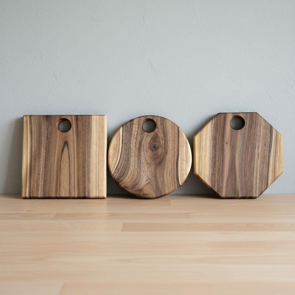 Set of 3 Handmade Wooden Chopping Boards: Oak, Walnut, Acacia Serving Platters — image 5