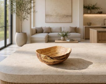 Spalted Birch Wood Bowl: Rustic Wooden Salad, Fruit, or Dough Bowl