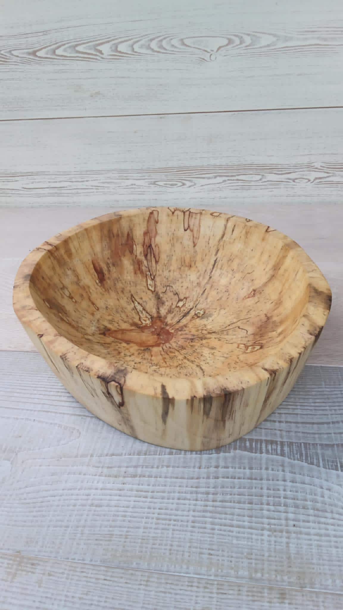 Handmade Spalted Birch Wood Plate: Rustic Fruit or Dough Bowl, 26cm — image 6