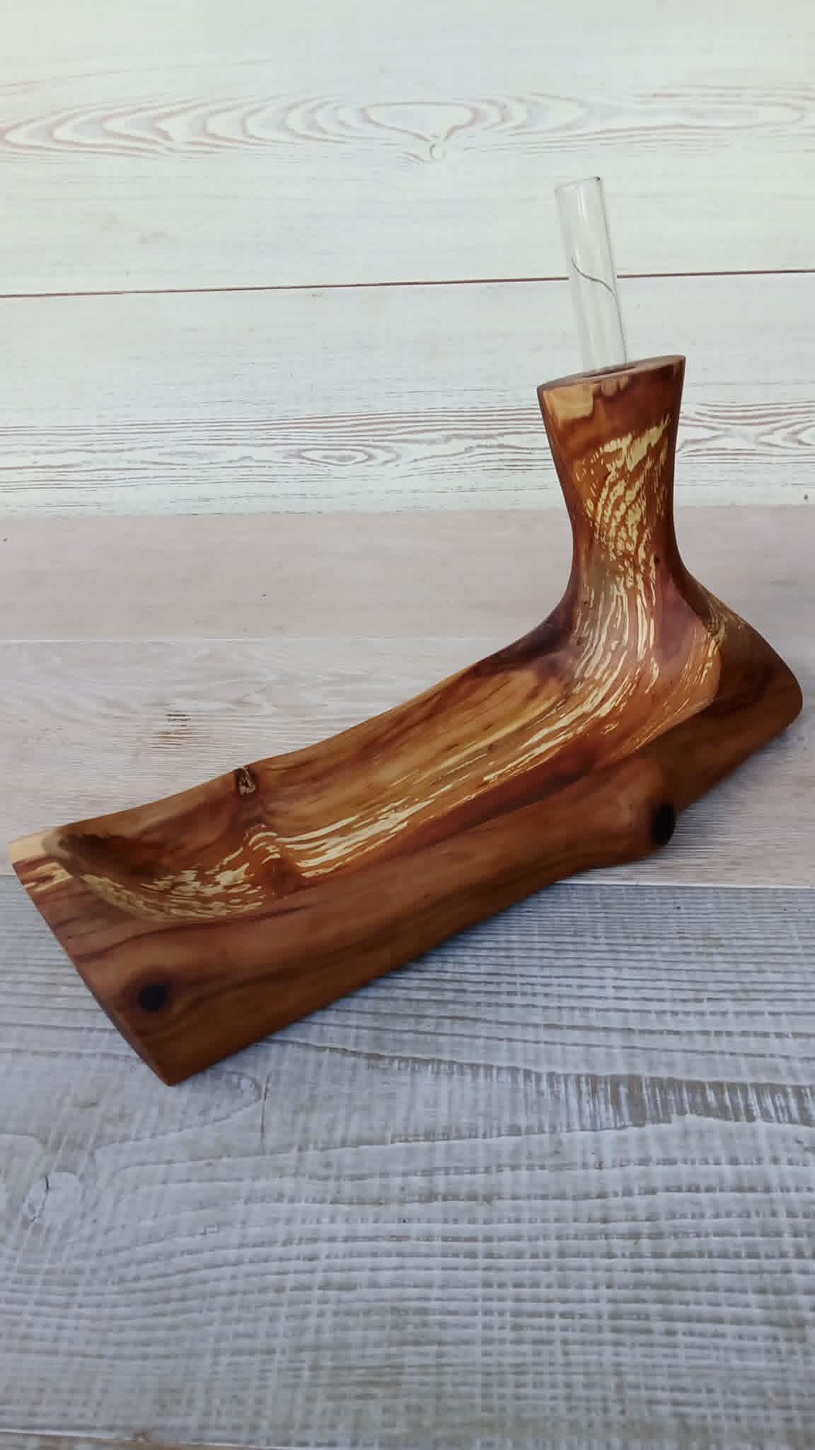 Handmade Wooden Bowl with Bud Vase, Rustic Centerpiece Organizer from Spalted Apple Wood — image 8