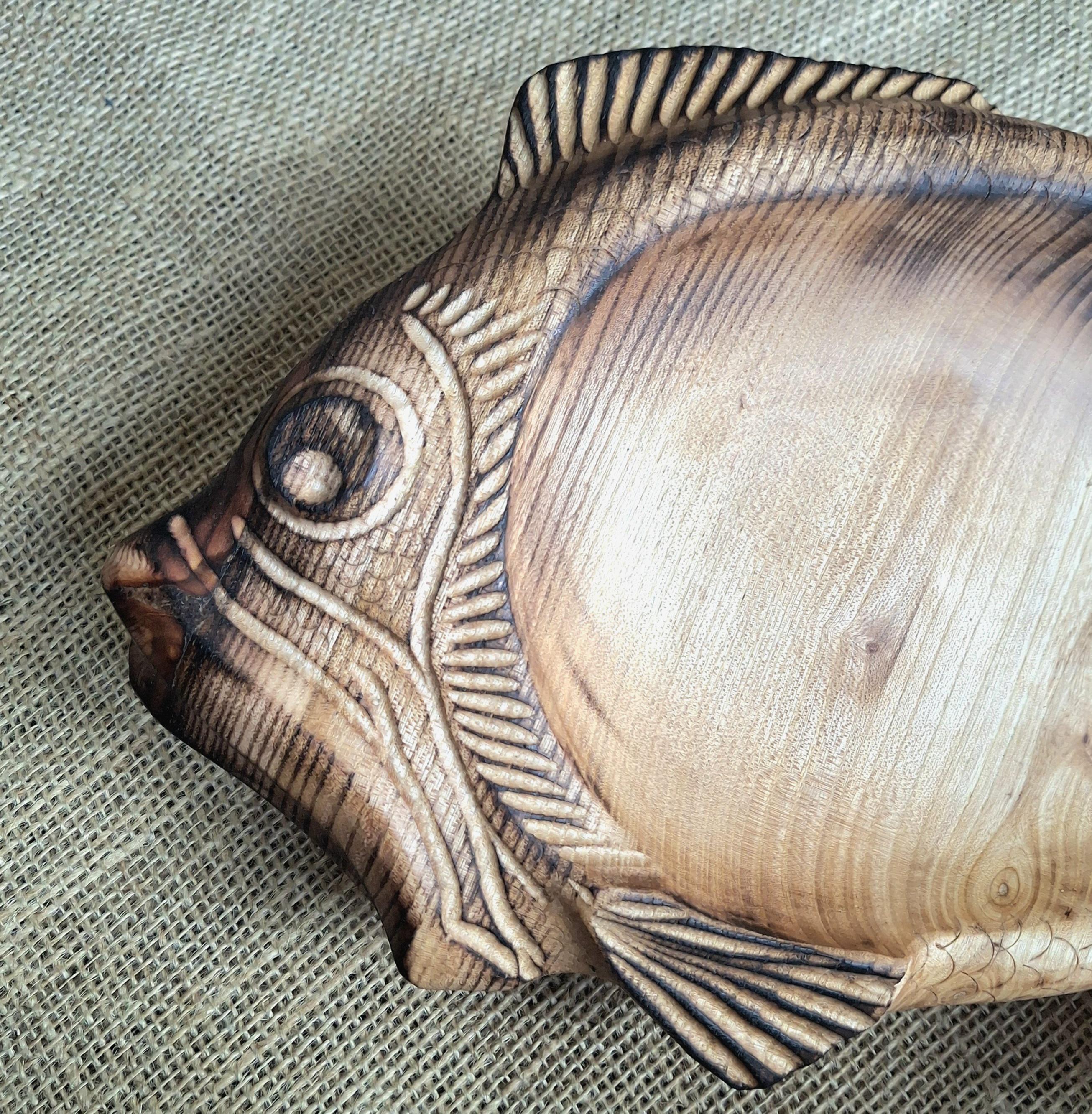 Hand Carved Elm Wood Fish Bowl, Rustic Serving Dish, Unique Kitchen Decor — image 4
