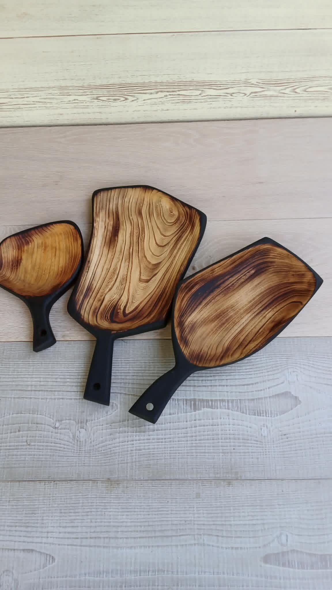 Handcarved Set of Burnt Birch Bark Serving Bowls: Rustic Wood Fruit Dish Set — image 8