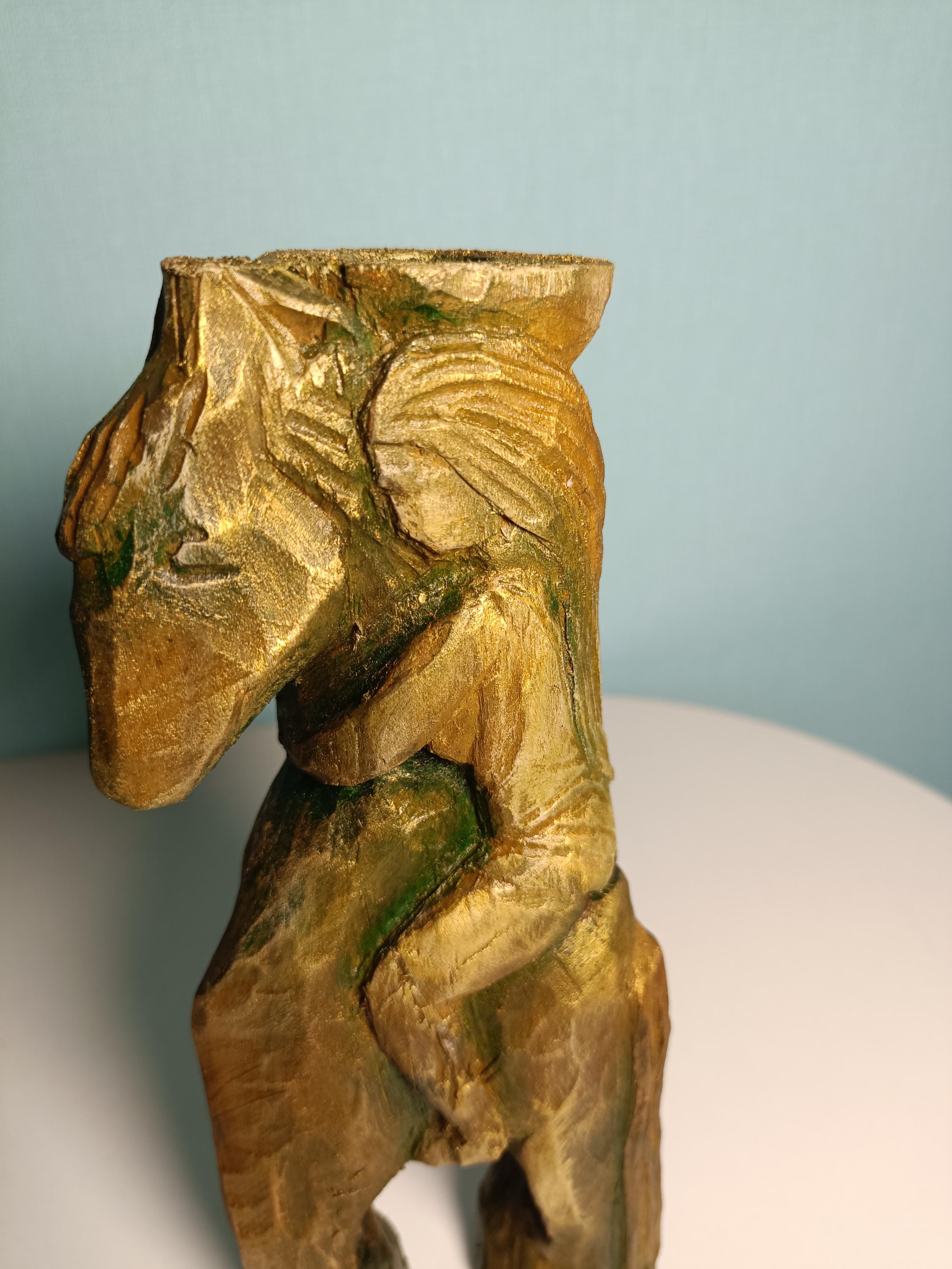 Handmade Wooden Candle Holders - Hand Carved Elm Wood Figurines: Unicorn and girl on a horse — image 10