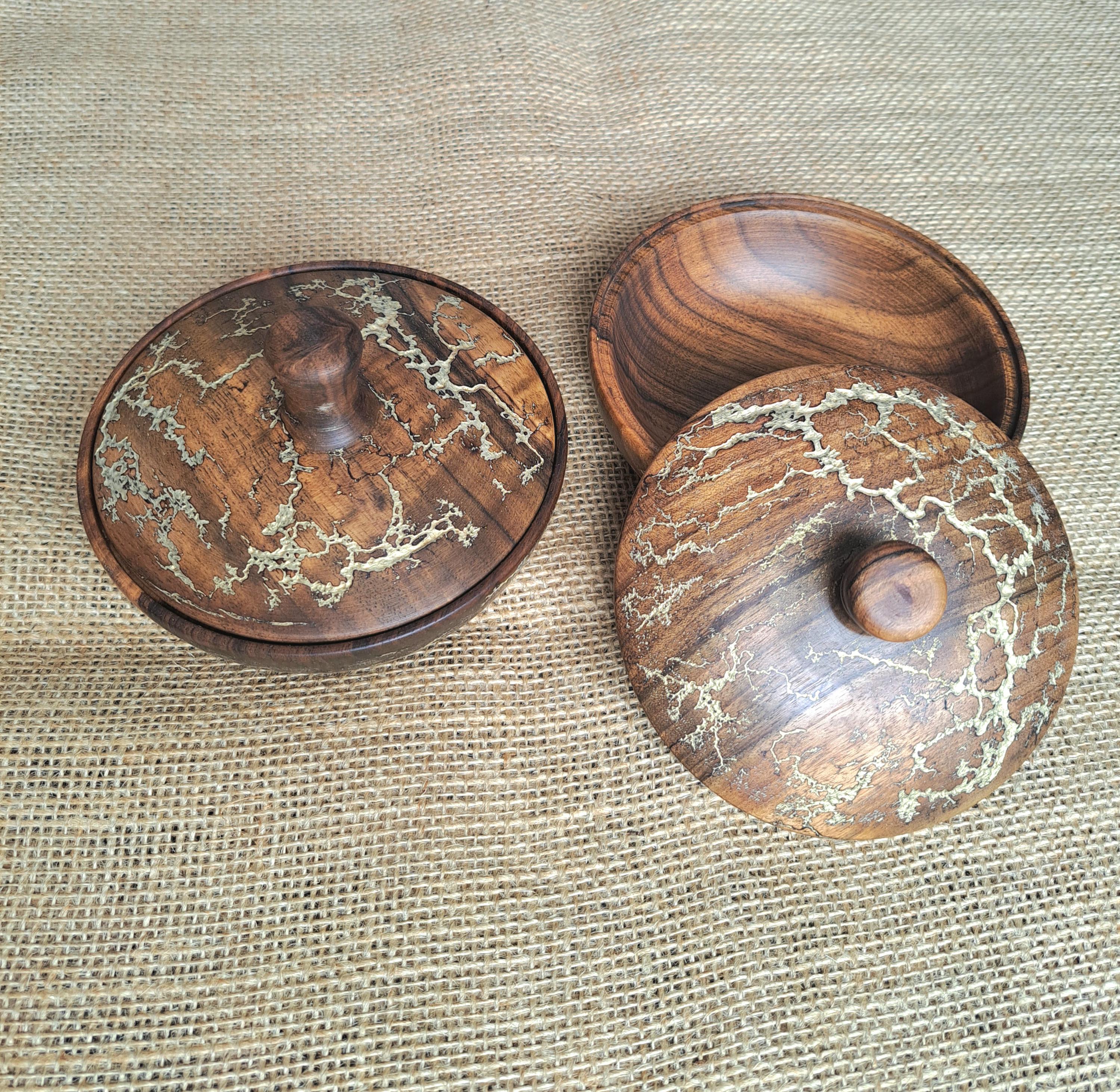 Handmade Wooden Trinket Box, Round Jewelry Keepsake Box, Rustic Bowl with Decorative Lid — image 6