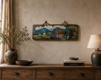 素朴な田舎の風景を描いた木製ウォールアート、手作りの3D木製ウォールデコレーション